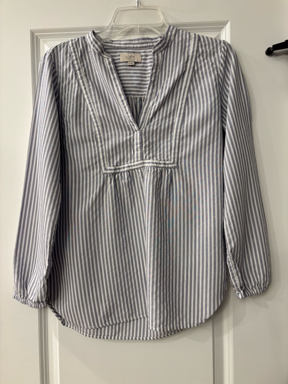 LOFT Blue & White Striped Split-Neck Tunic